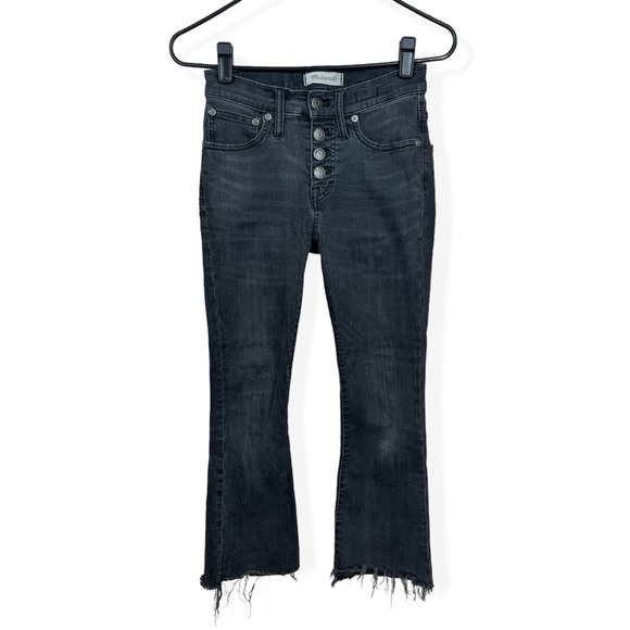 Madewell Women’s Denim Jeans Cali Demi Boot Distressed Hem Button Fly Charcoal - Picture 4 of 12